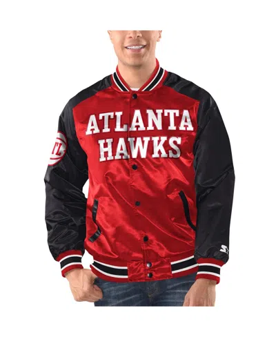 Starter Men's  Red, Black Atlanta Hawks Renegade Satin Full-snap Varsity Jacket In Red,black