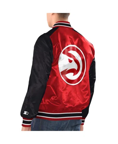 Starter Men's  Red, Black Atlanta Hawks Renegade Satin Full-snap Varsity Jacket In Red,black