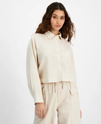 Shop Dkny Jeans Women's Oversized Cropped Button-front Shirt In Nat - Natural