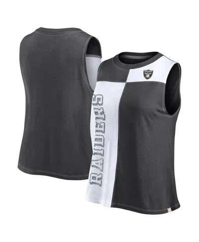 Fanatics Women's  Black, White Distressed Las Vegas Raiders Script Color Block Tank Top In Black,white