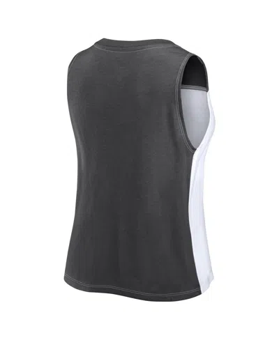Fanatics Women's  Black, White Distressed Las Vegas Raiders Script Color Block Tank Top In Black,white