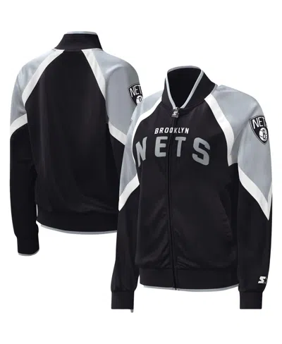 Starter Black Brooklyn Nets Slam Dunk Raglan Full-zip Track Jacket In Black