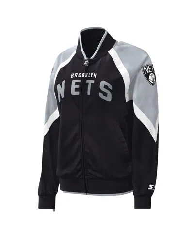 Starter Black Brooklyn Nets Slam Dunk Raglan Full-zip Track Jacket In Black