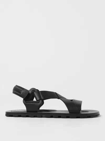 Jil Sander Crisscross Strap Sandal With Durable Rubber Sole In Black