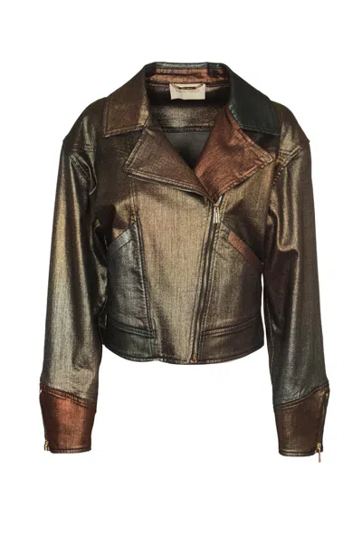 Shop Alberta Ferretti Metallic Effect Panelled Denim Jacket In Multi