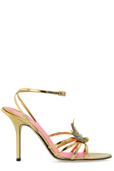 Shop Dsquared2 Marija Leaf Motif Ankle Sstrap Sandals In Gold