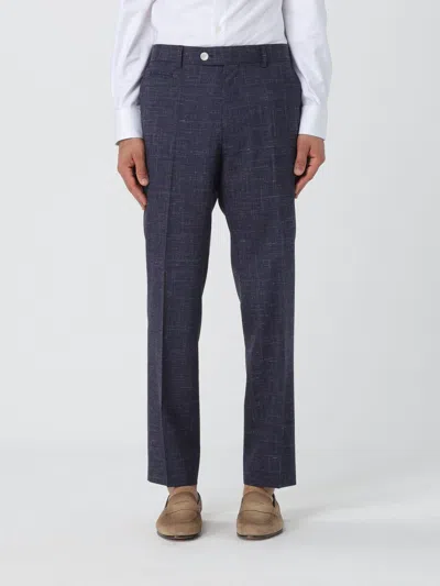 Hugo Boss Slim-fit Trousers In A Patterned Wool Blend In Blue