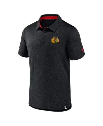 Shop Fanatics Men's  Black Chicago Blackhawks Authentic Pro Jacquard Polo Shirt