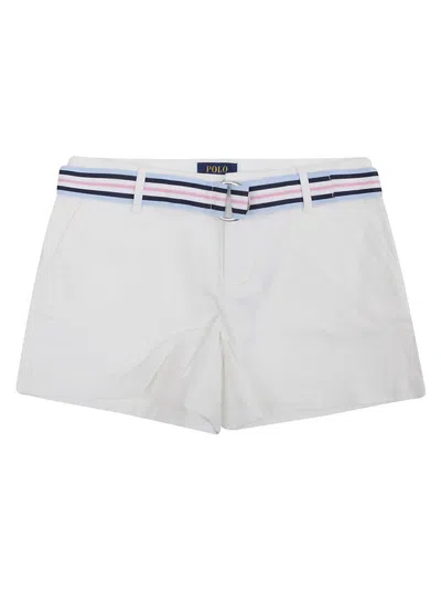 Shop Ralph Lauren Kids Logo Patch Belted Shorts In White