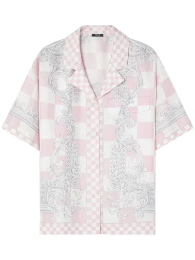 Shop Versace Pink Medusa Contrasto Silk Shirt In Rosa
