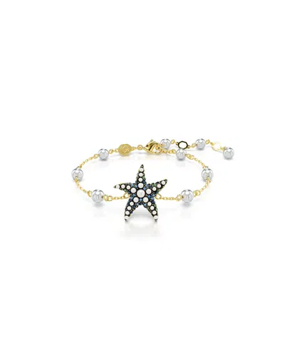 Shop Swarovski Crystal  Imitation Pearls, Starfish, Multicolored, Gold-tone Idyllia Bracelet In Blue