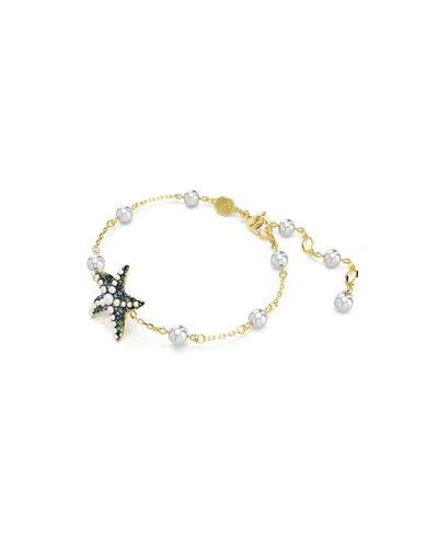 Shop Swarovski Crystal  Imitation Pearls, Starfish, Multicolored, Gold-tone Idyllia Bracelet In Blue