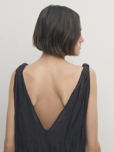 Shop Massimo Dutti Pleated V-neck Dress In Grau
