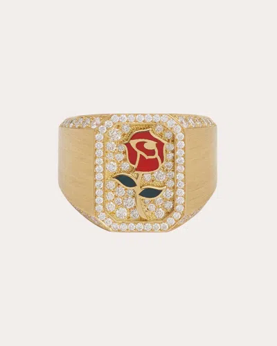 Mysteryjoy Women's Rose Antique 18k Gold Lacquer And Lab-grown Diamond Signet Ring In Gold