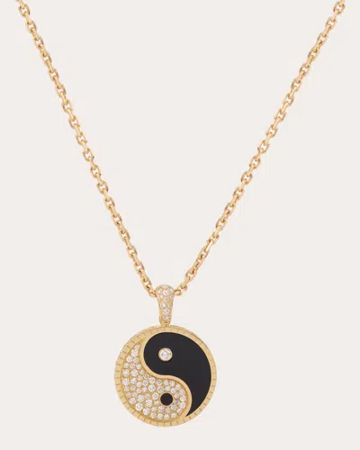 Mysteryjoy Women's Large Yin Yang 18k Gold Lacquer And Lab-grown Diamond Pendant Necklace In Gold