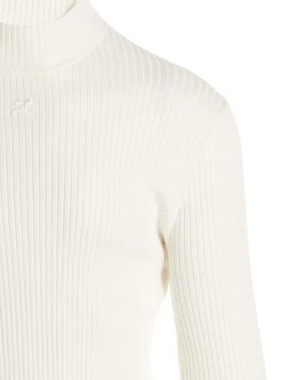 Shop Courrèges Logo Turtleneck Sweater In White