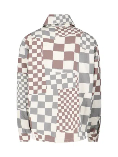 Erl Multicolor Jacket With Asymmetric Check Motif In Cotton Denim Man In Grey