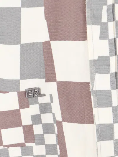 Erl Multicolor Jacket With Asymmetric Check Motif In Cotton Denim Man In Grey