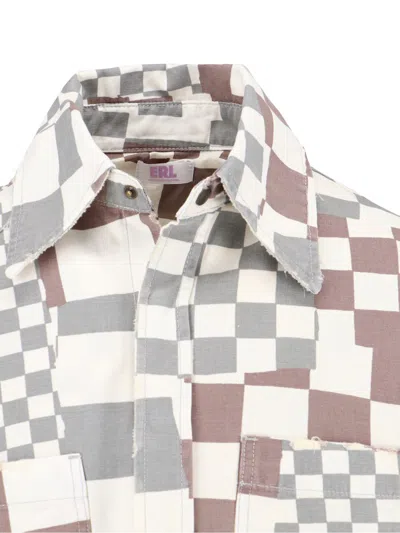 Erl Multicolor Jacket With Asymmetric Check Motif In Cotton Denim Man In Grey