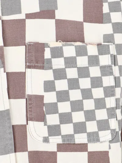 Erl Multicolor Jacket With Asymmetric Check Motif In Cotton Denim Man In Grey