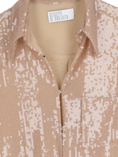 Giuseppe Di Morabito Sequin Embellished Long Sleeve Top With Chest Pocket In Brown