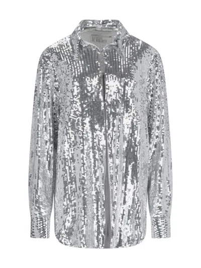 Giuseppe Di Morabito Sequin Embellished Collared Neck Long Sleeves Top In Silver