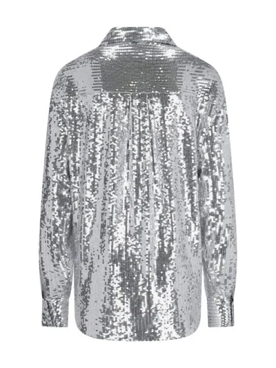 Giuseppe Di Morabito Sequin Embellished Collared Neck Long Sleeves Top In Silver