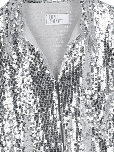 Giuseppe Di Morabito Sequin Embellished Collared Neck Long Sleeves Top In Silver