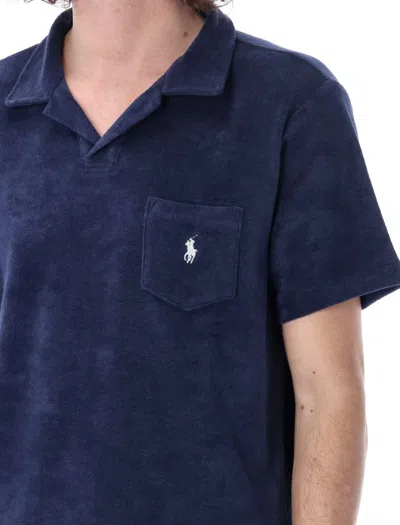 Shop Polo Ralph Lauren Terry Polo Shirt With Pocket In Newport Navy