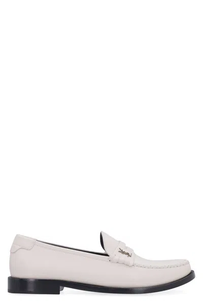 Shop Saint Laurent Monogram Leather Loafers In Ivory