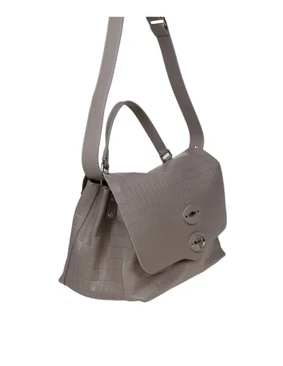 Shop Zanellato Croco Print Leather Bag That Can Be Carried By Hand Or Over The Shoulder In Beige