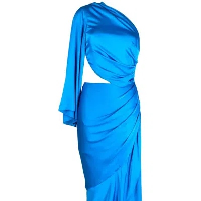 Shop Pat Bo One Shoulder Draped Maxi Dress Cobalt In Blue