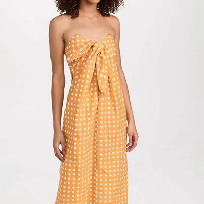 Shop Caroline Constas Kaia Polka Dot Strapless Maxi Dress In Yellow