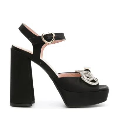 Shop Love Moschino Women's Satin Rhinestone Bow Block Heel Sandals In Black