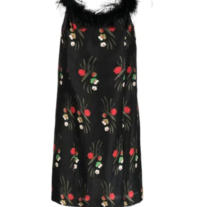 Shop Rixo London Women's Floral-print Feather-trim Mini Dress In Black