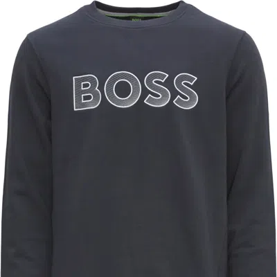 Shop Hugo Boss Men's Salbo Contrasting Logo Crewneck Sweatshirt, Peacock In Blue