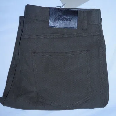 Shop Brioni Italy Men's Khaki Green Twill Cotton Stelvio Casual Pants Trousers