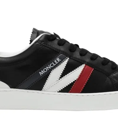 Shop Moncler Men's Monaco M Black Leather Logo Lace Up Sneakers