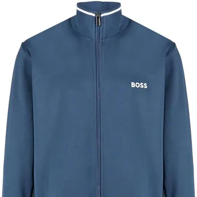 Shop Hugo Boss Men Full Zip Cotton Tracksuit Jacket Spruce In Blue