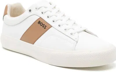 Shop Hugo Boss Mens Aiden Logo Block Leather Low Top Sneaker In White
