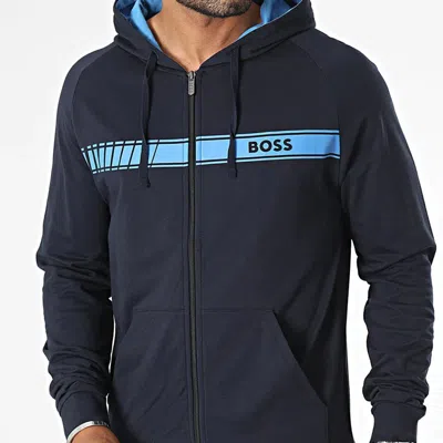 Shop Hugo Boss Men's Authentic Zip Up Hooded Sweatshirt In Blue