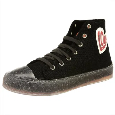Shop Love Moschino Women's Black Canvas Heart Lace Up Hi Top Sneakers