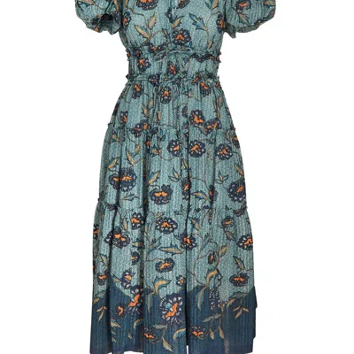 Shop Ulla Johnson Women Eloisa Short Puff Sleeve Tiered Midi Dress Cornflower In Blue