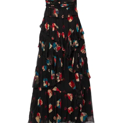 Shop Ulla Johnson Women Aveline Adjustable Shoulder Strap Layered Dress Gown Nocturne In Black