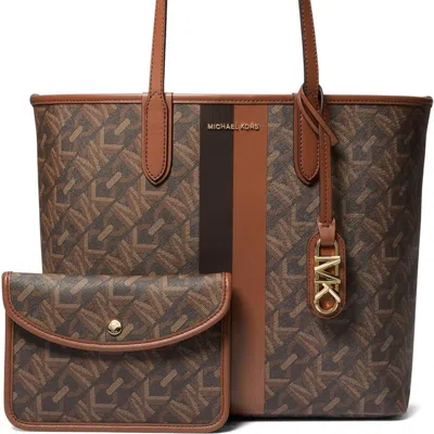 Shop Michael Kors Eliza Large East/west Open Tote Luggage In Brown