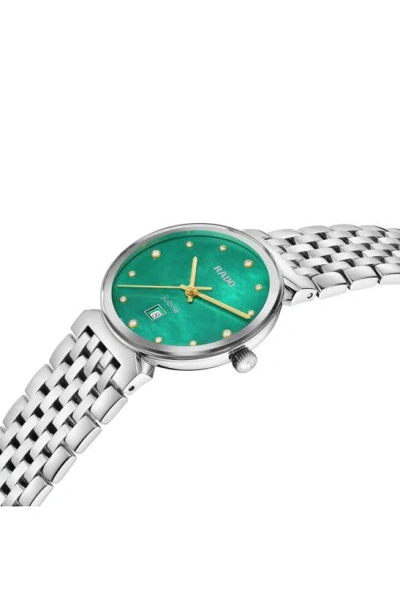 Shop Rado Florence Diamond Bracelet Watch, 38mm In Silver/ Light Green