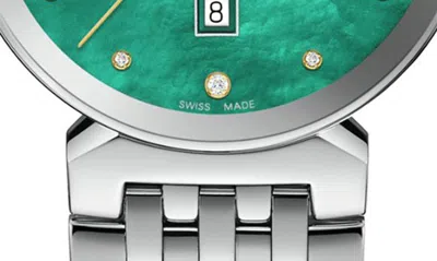 Shop Rado Florence Diamond Bracelet Watch, 38mm In Silver/ Light Green