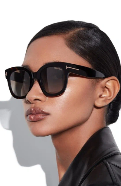 Shop Tom Ford Beatrix 52mm Polarized Gradient Square Sunglasses In Dark Havana / Brown