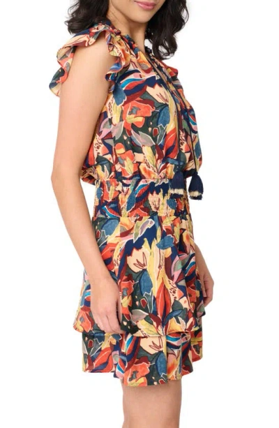 Gibsonlook Isla Floral Smocked Waist Flutter Sleeve Minidress In Abstract Painterly Floral