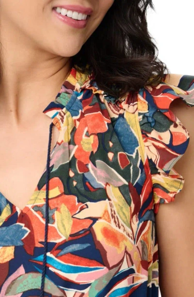 Gibsonlook Isla Floral Smocked Waist Flutter Sleeve Minidress In Abstract Painterly Floral